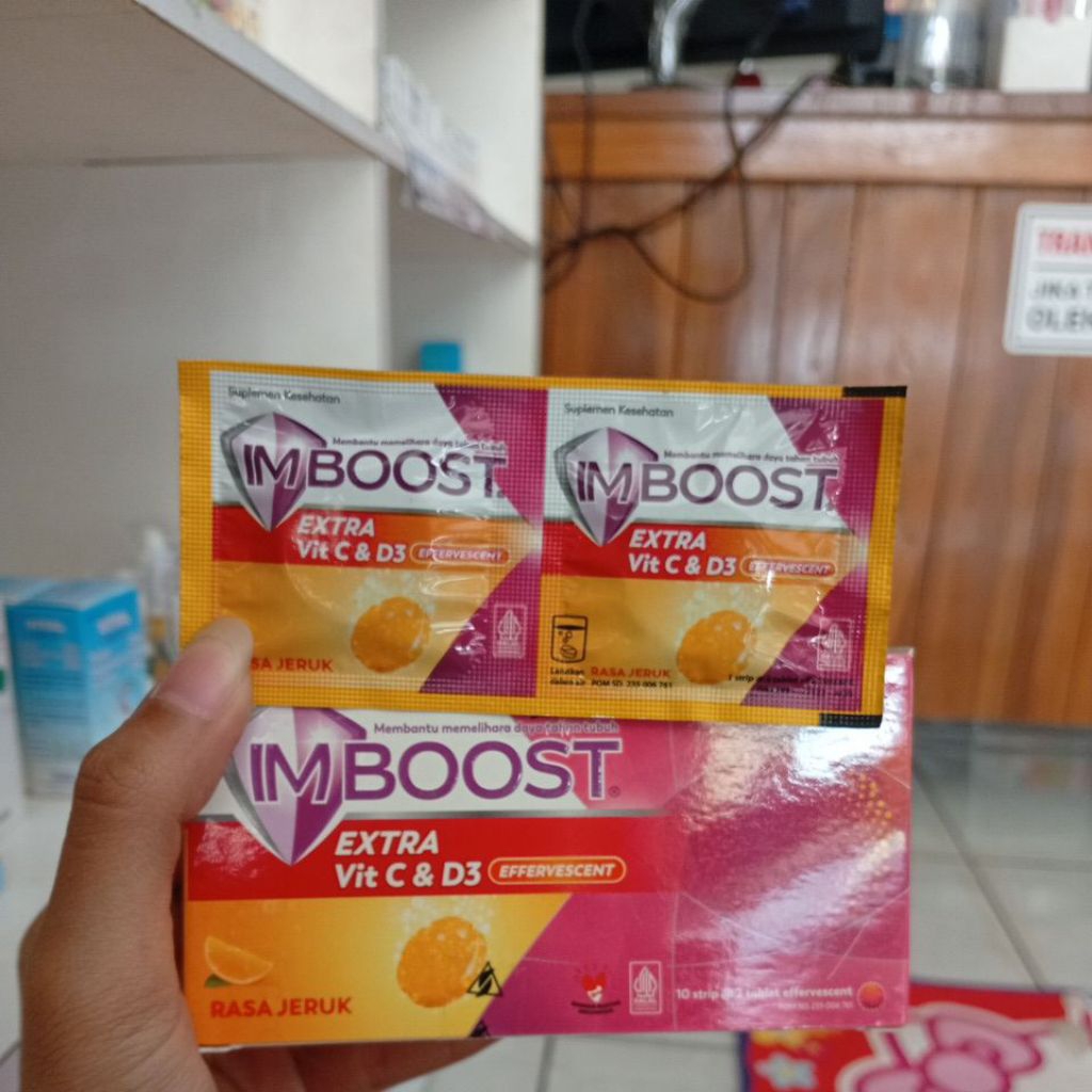 Imboost Effervescent Extra Vit C & D3 Rasa Jeruk/strip @2 tablet