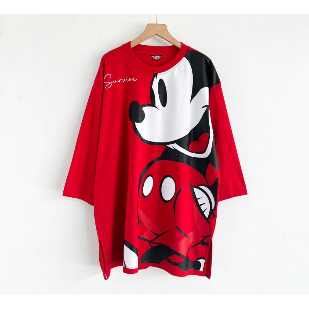 Top basic oversize survive Mickey merah