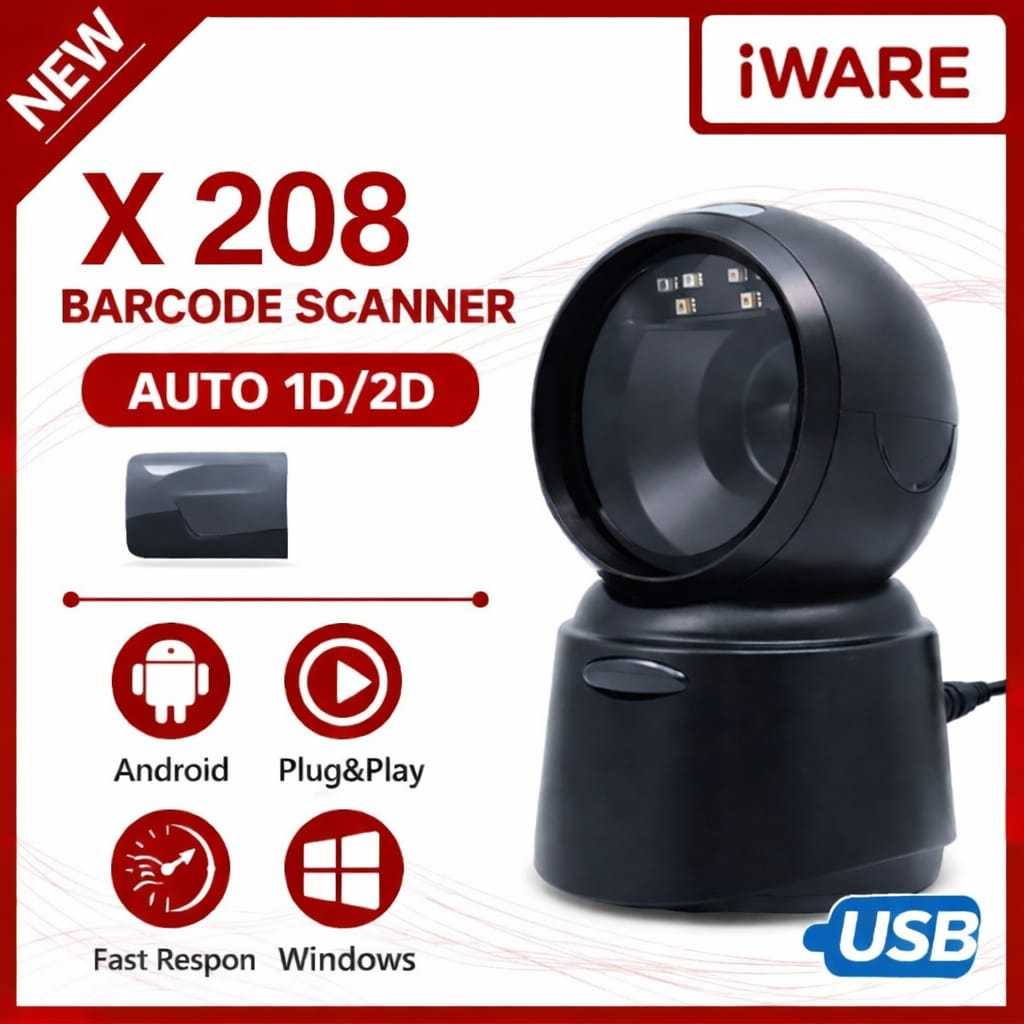BARCODE SCANNER QR CODE 2D DAN 1 D IWARE X208 GARANSI 1 TAHUN