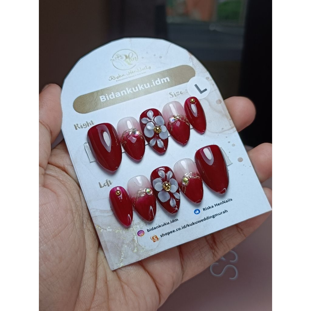 Press on Nails ombre maroon marun