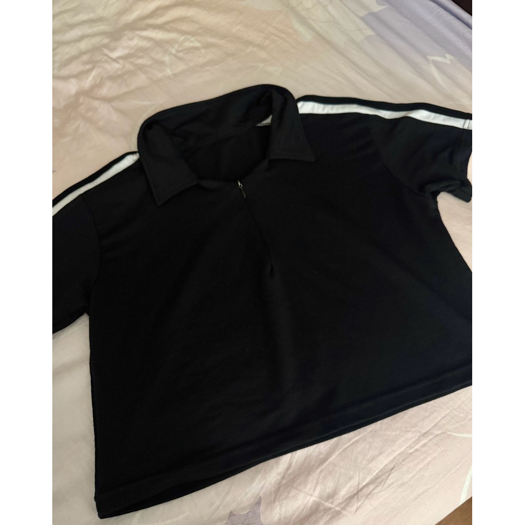 Black Cropped Half-Zip Polo (Preloved)