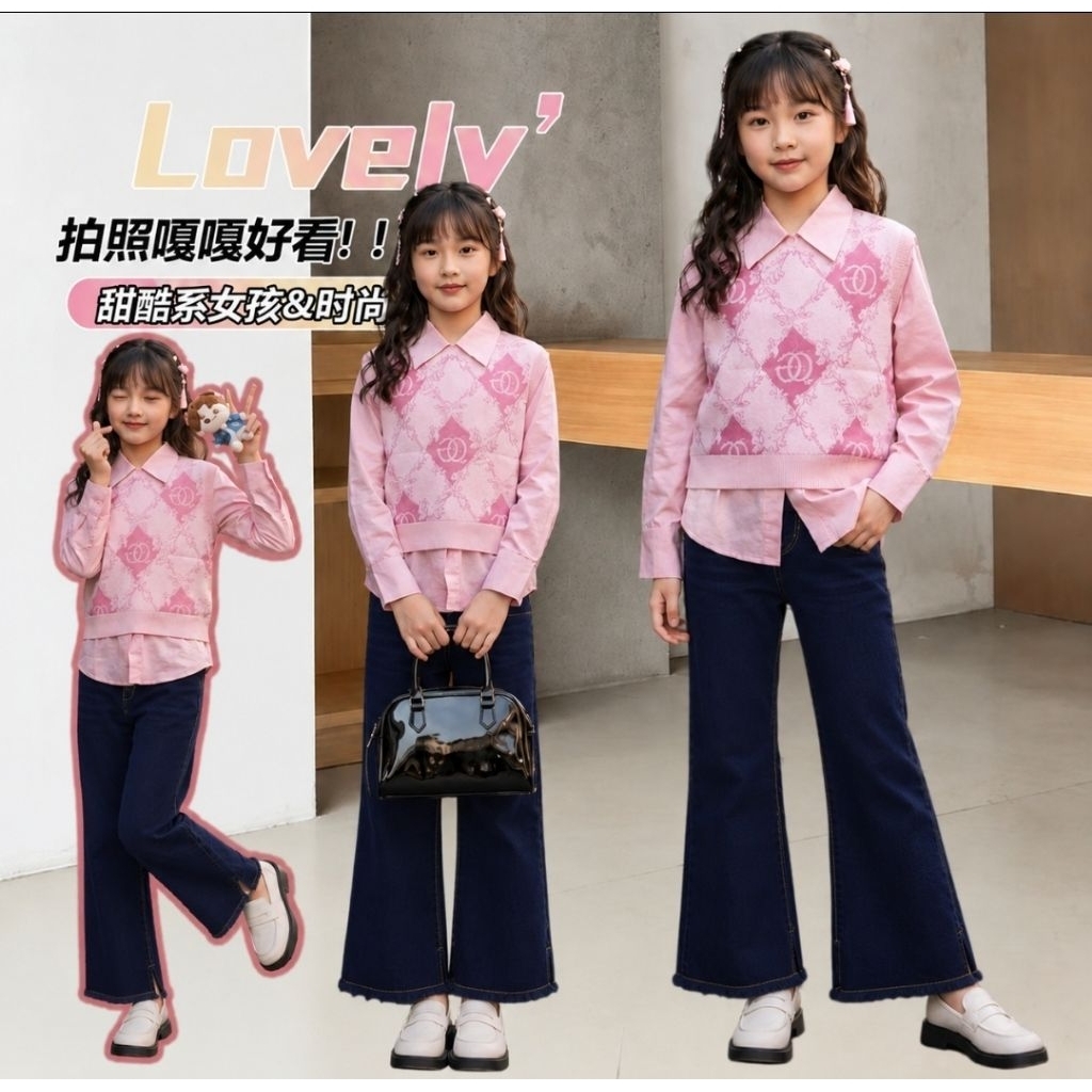 setelan 3in1 pink branded