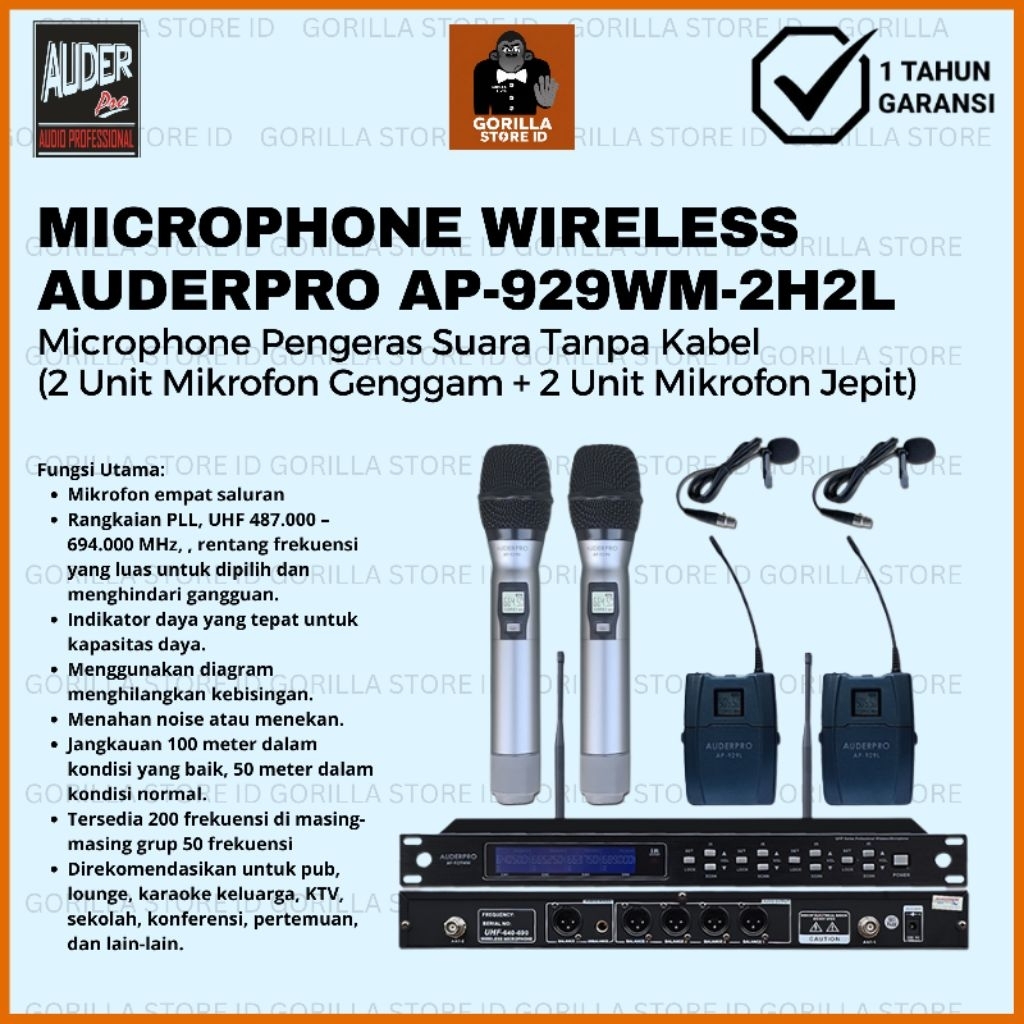 MICROPHONE WIRELESS AUDERPRO AP-929WM-2H2L
