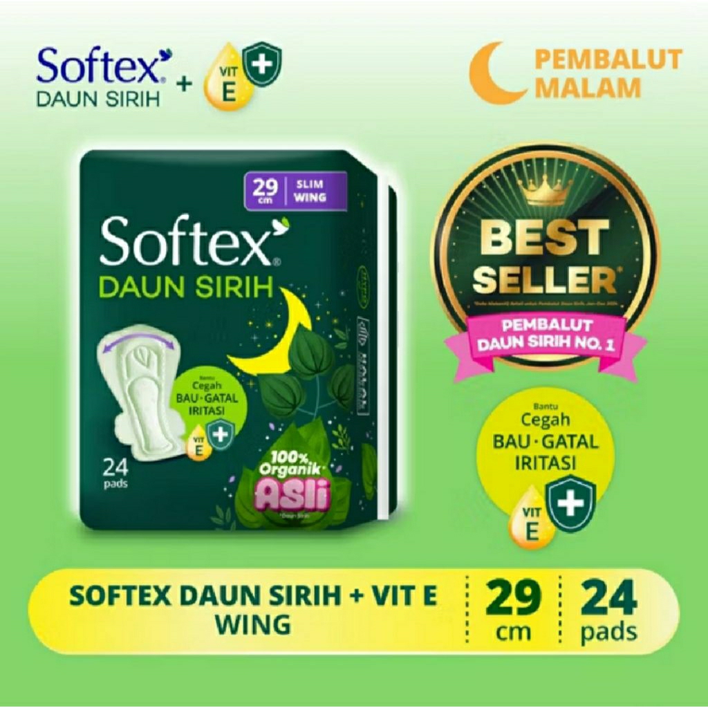 Softex Daun Sirih + Vit E 29 cm Isi 24 pads