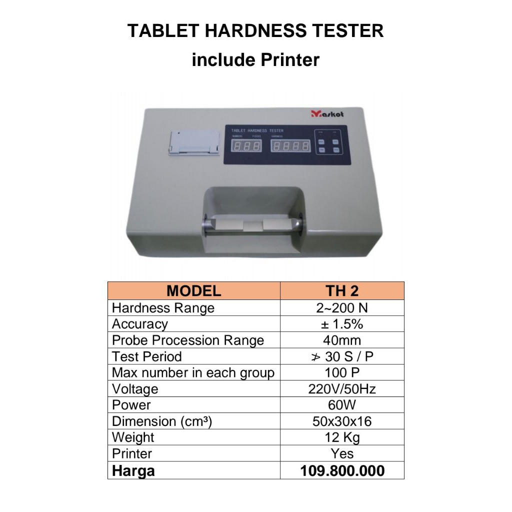 TABLET HARDNESS TESTER include Printed TH 2