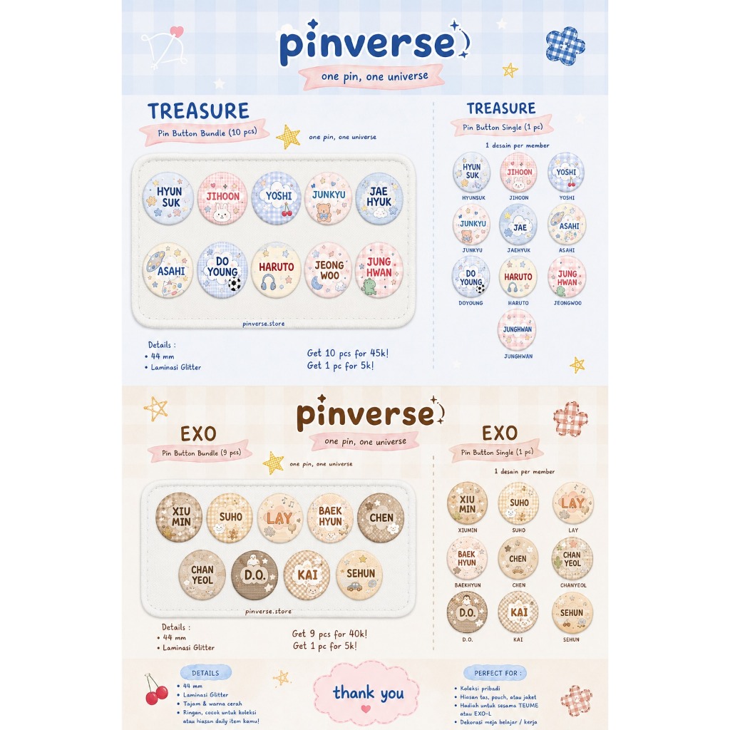 [PINVERSE] PIN BUTTON EXO & TREASURE