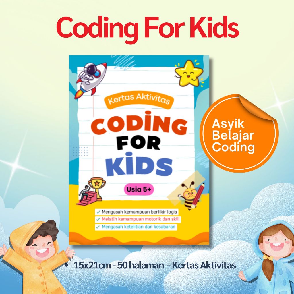50 lembar kertas aktivitas coding untuk anak/coding worksheet HVS A5/ coding for kids/coding.