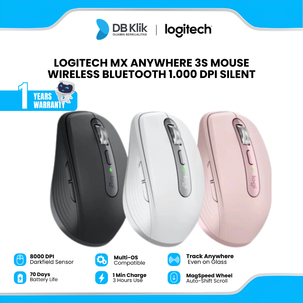Logitech Mx Anywhere 3S Mouse Wireless Bluetooth 1.000 DPI Silent Multi Device Rechargeable