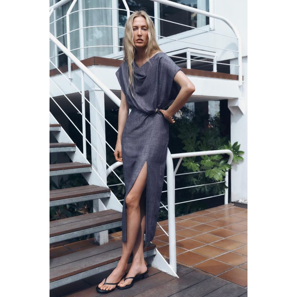 VIMA Dress || Navy Front Slit