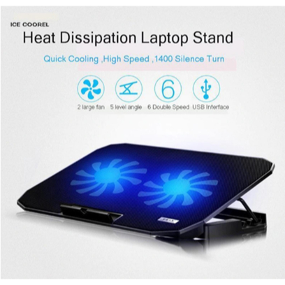 Cooling Pad Laptop Adjustable Stand 2 Kipas
