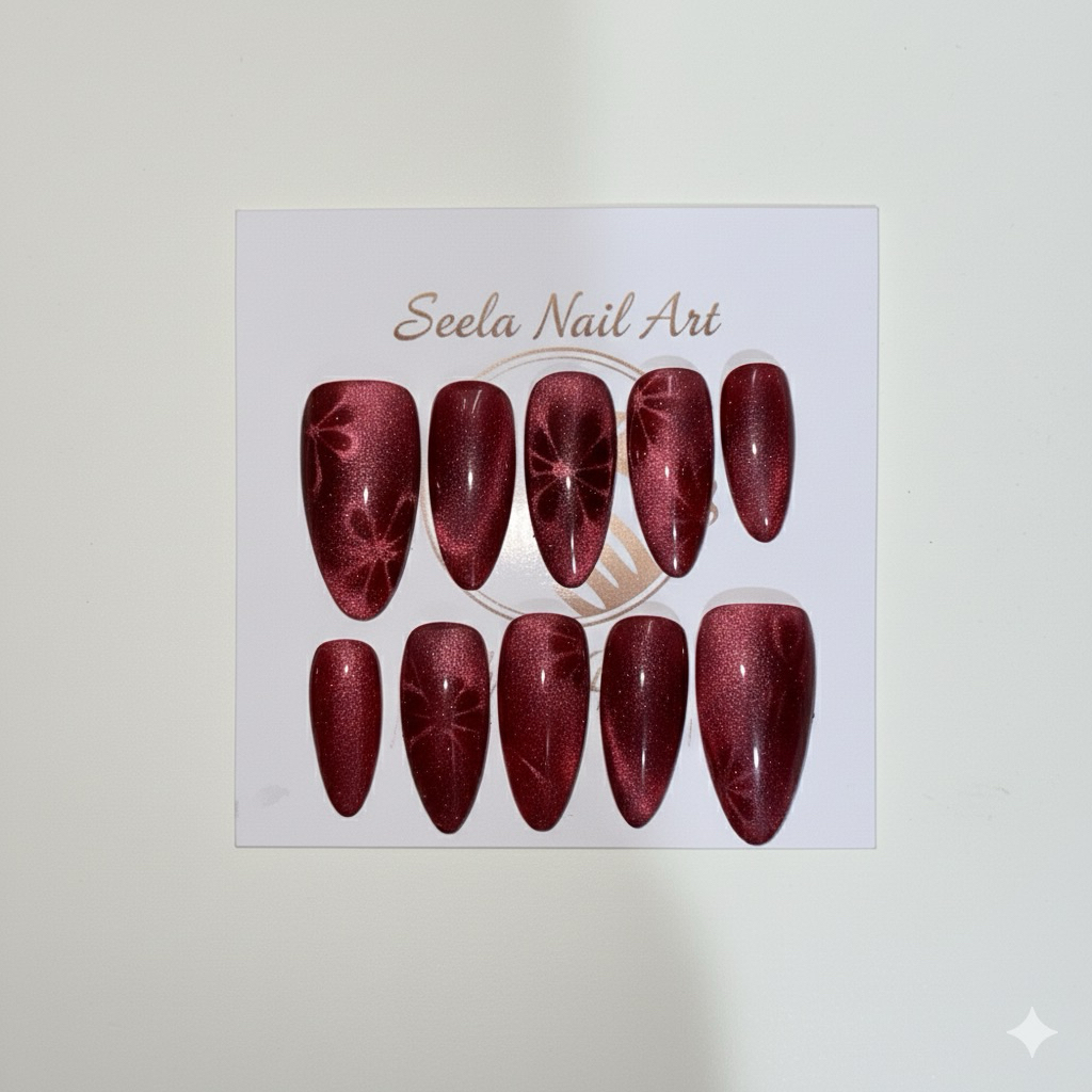 Press on Nails Merah Marun