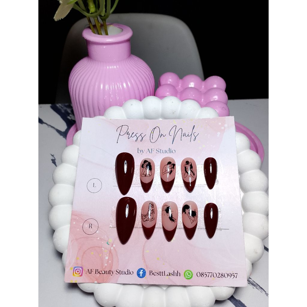 Press On Nails AF-18+ Maroon