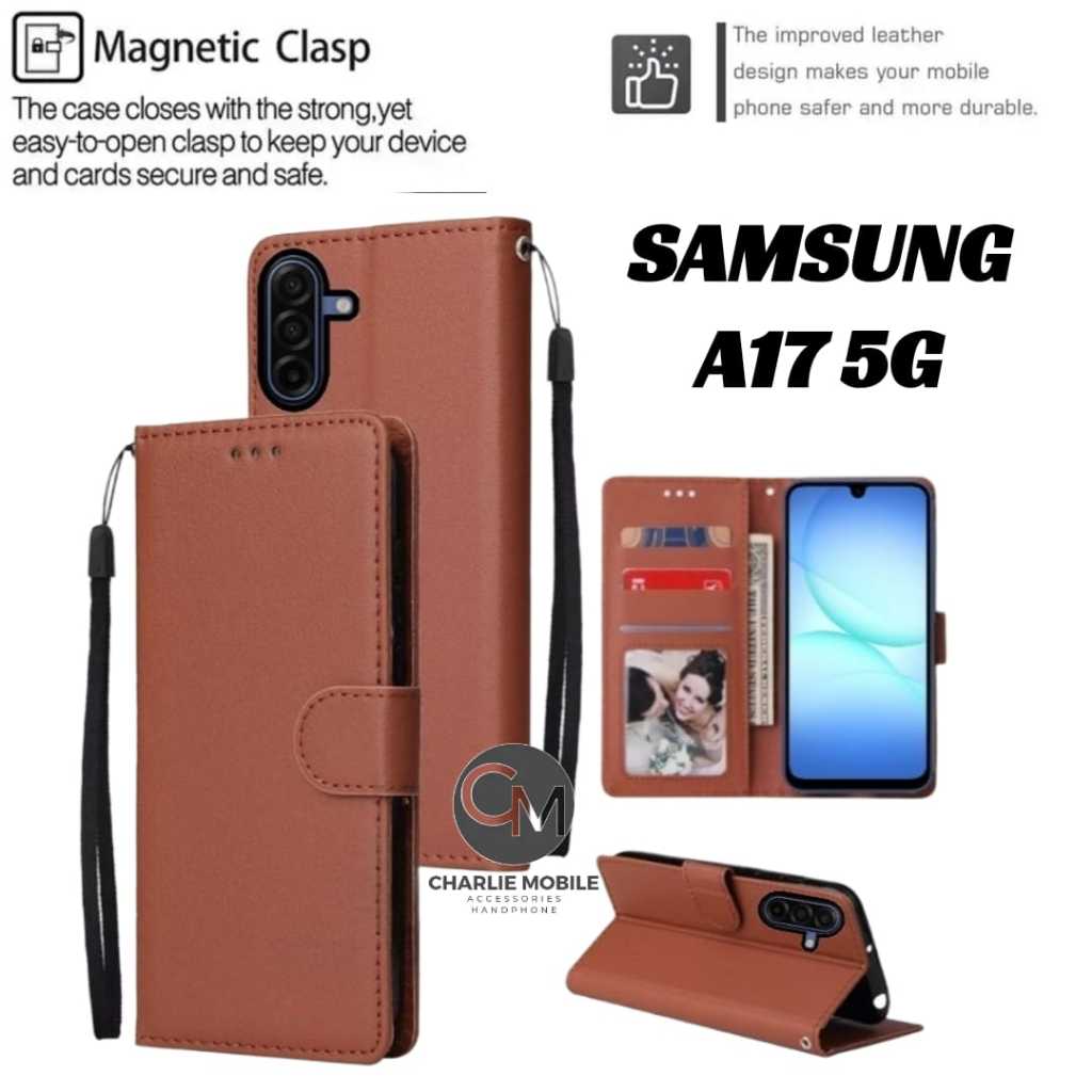 Flip Leather Case Samsung A17 Casing Dompet Kulit