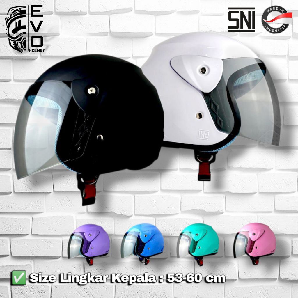 HELM Evo Solid Half Face SNI Dewasa Kaca Visor Smoke