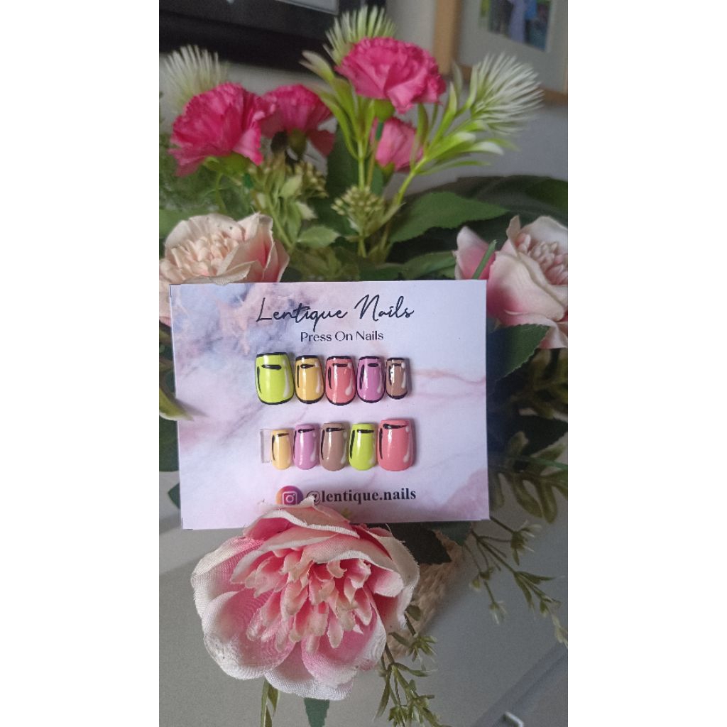 Press on nails warna macaroon gemas