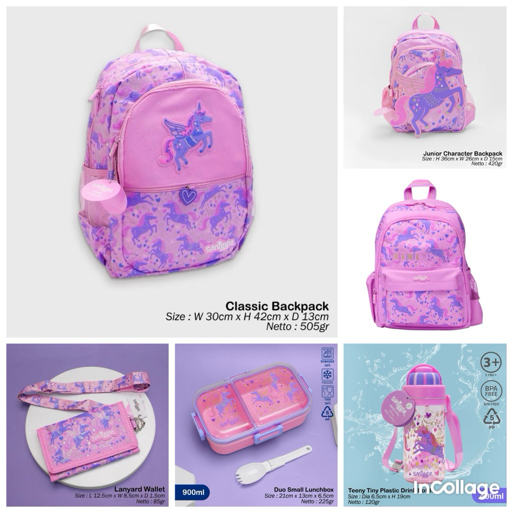 Tas anak import Advent unicorn/backpack/botol/lunchbox