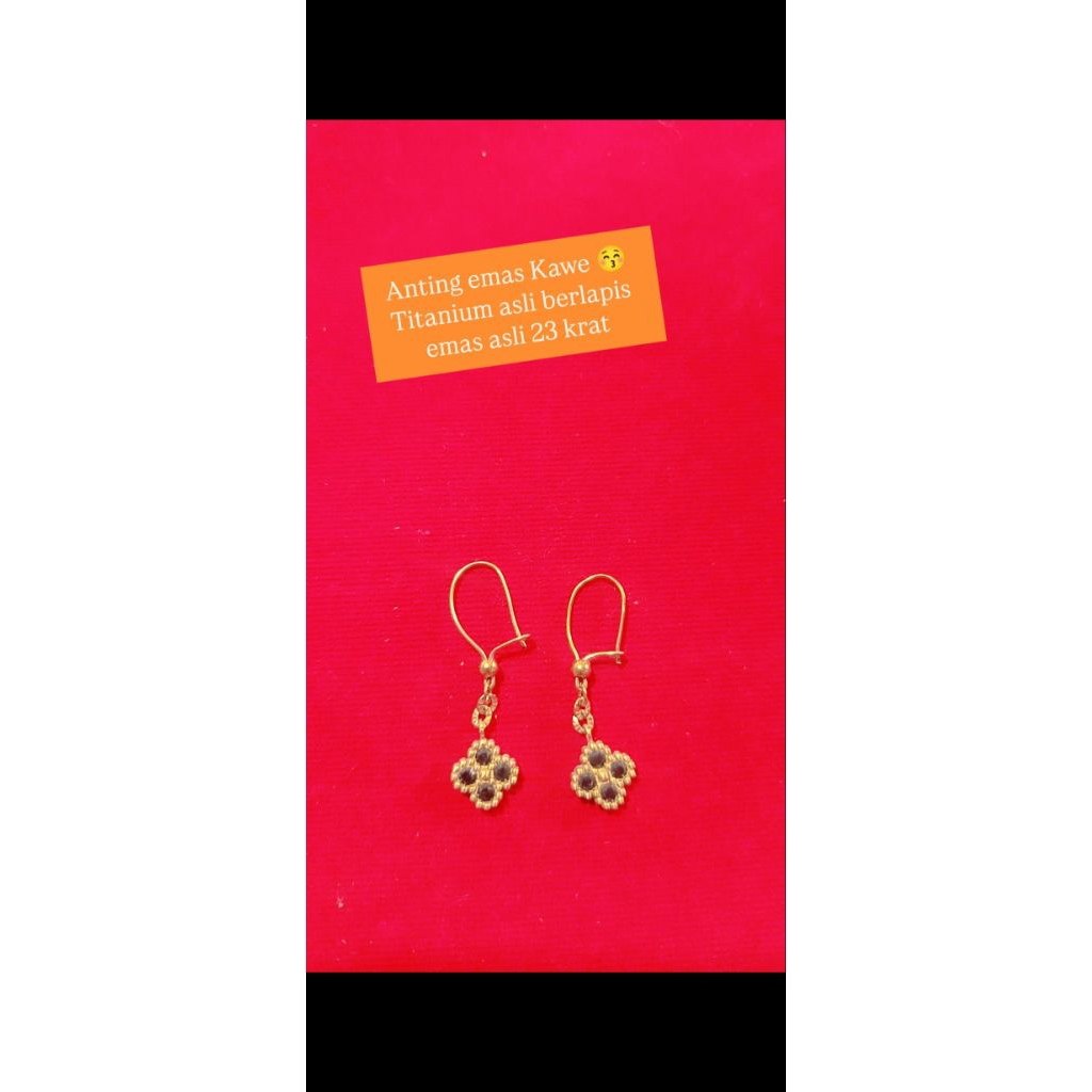 Anting titanium asli berlapis emas asli 23 krt