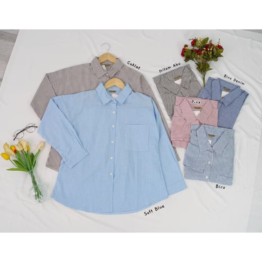 KODE A Kemeja Salur Basic Katun Premium