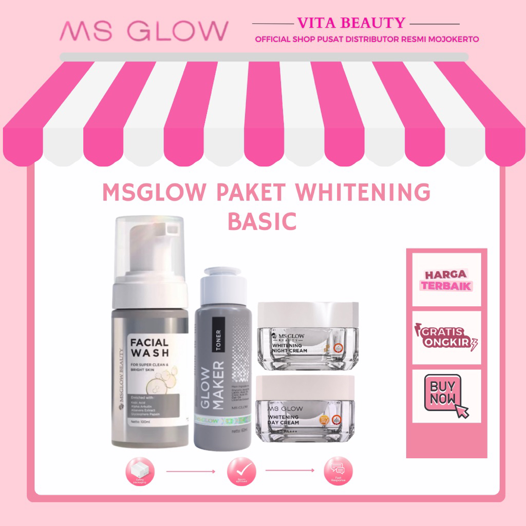 PAKET WHITENING basic MSGLOW ORIGINAL BERBARCODE FREE GIFT (kulit normal kusam )