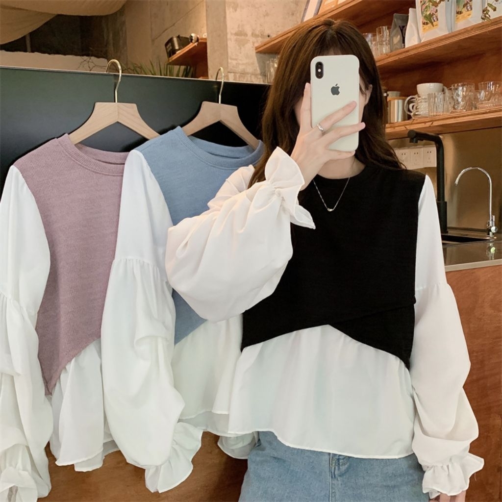 knit puff blouse