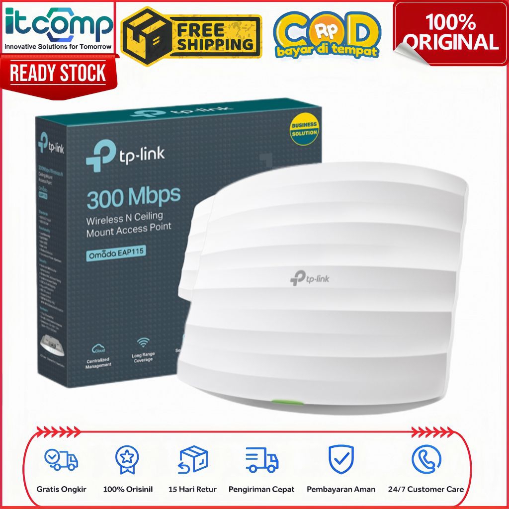 TP-Link EAP115 PoE Omada 300Mbps Wi-Fi 5 Cloud Ceiling Mount Access Point