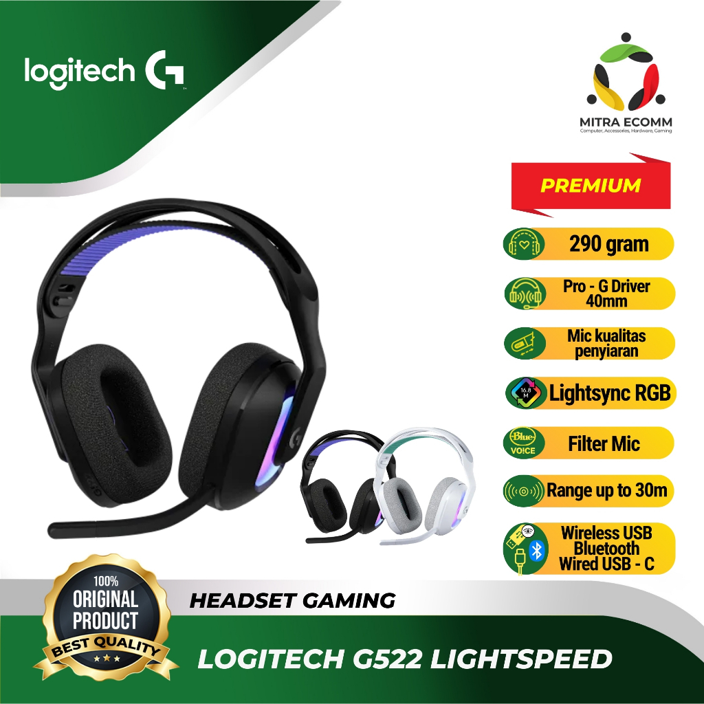 Headset Logitech Gaming Wireless G522 Lightspeed Full Bandwidth Mic & Advanced Synchronized Audio