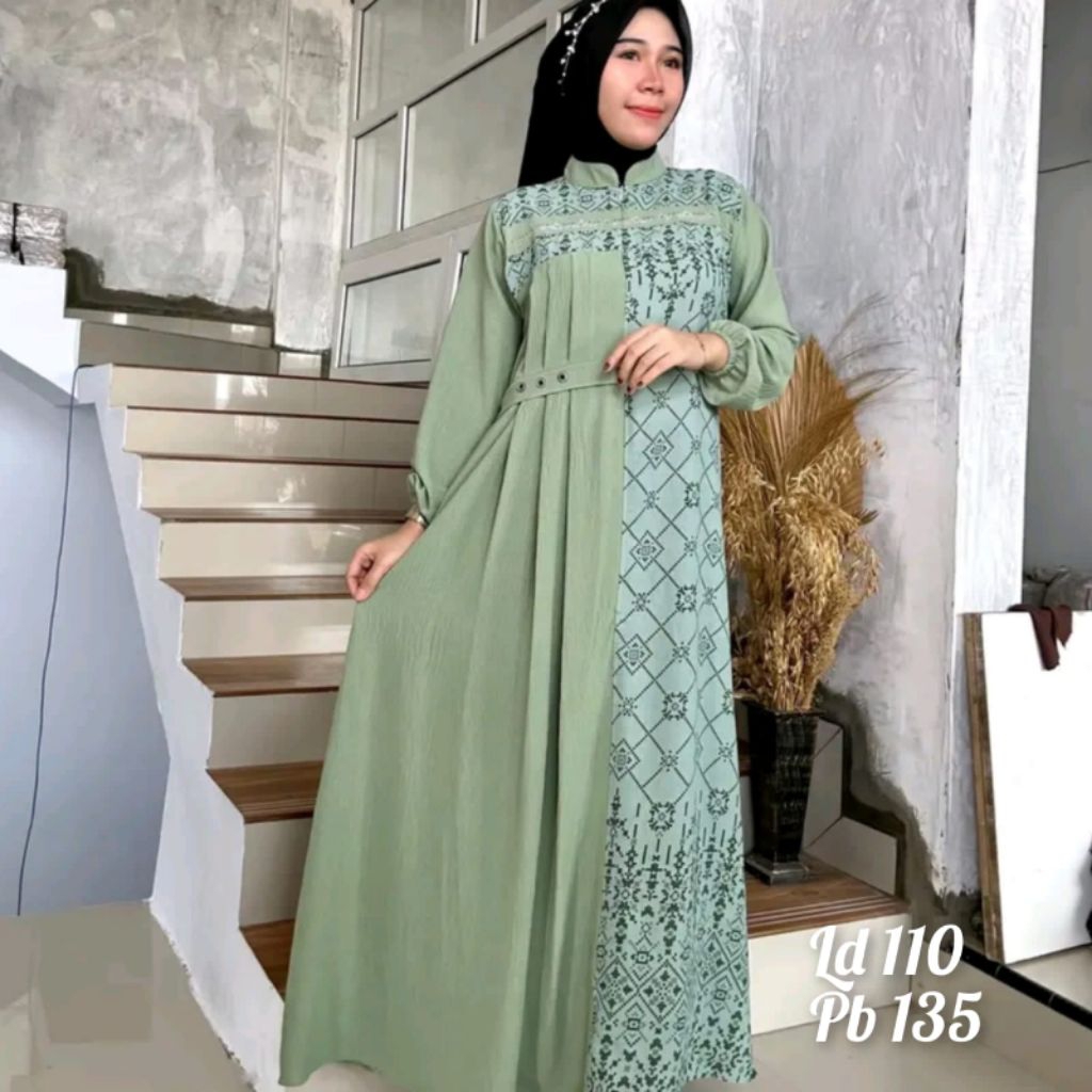 Gamis Kombinasi Printing Sage
