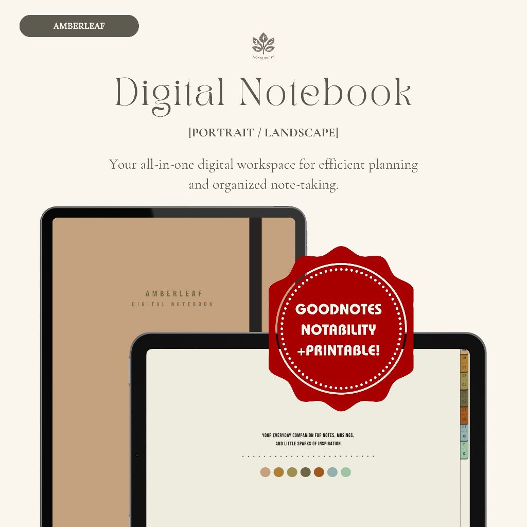 Amberleaf Digital & Printable Notebook [Portrait+Landscape+Printable]  | Journal | Study Notes [PDF]