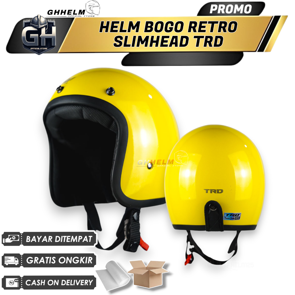 Helm TRD Bogo Slim Head Solid Yellow Helm Half Face Retro