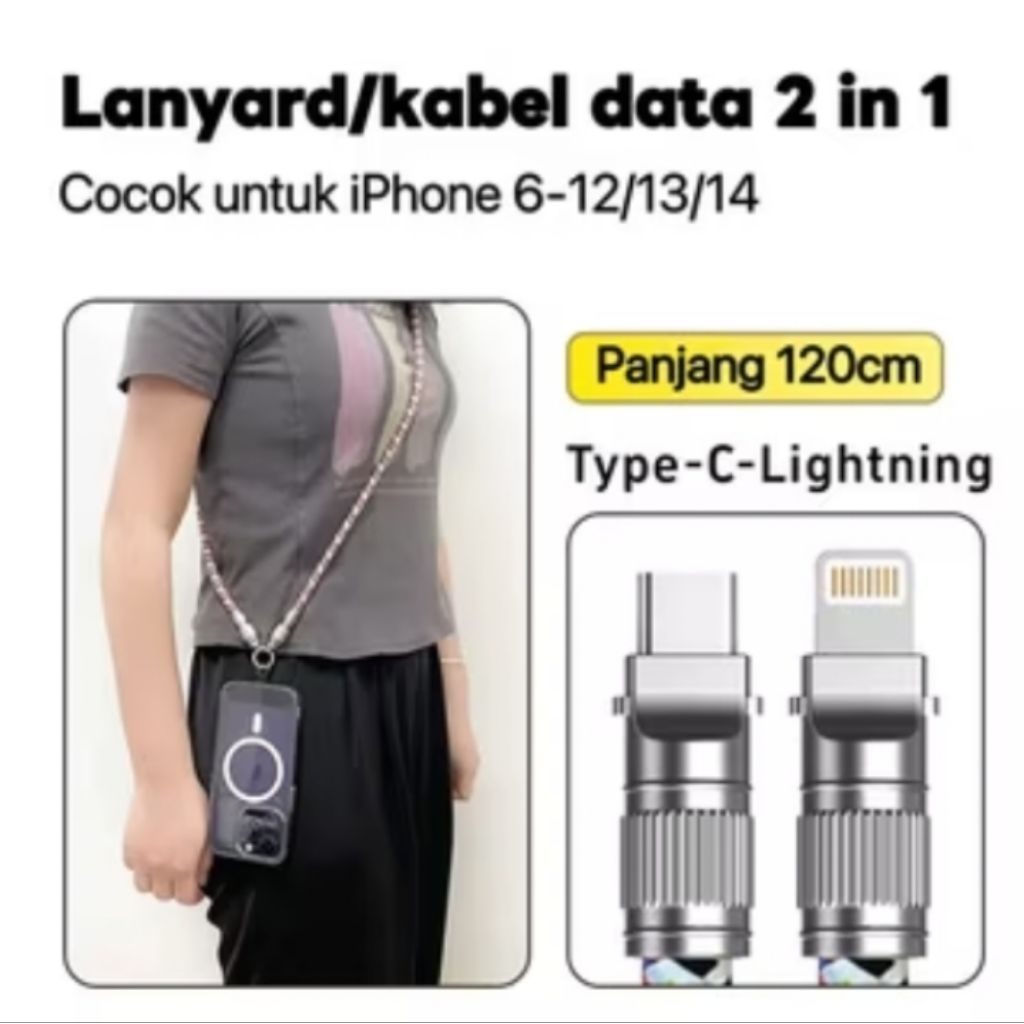 Kabel Data 2in1 PD 60W Type-C & lightning 120cm