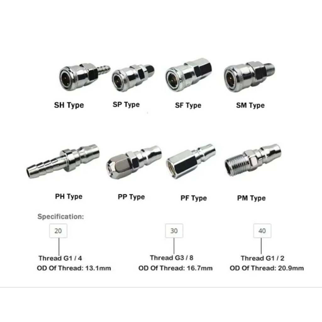 SF socket pneumatic stainless size 20-40