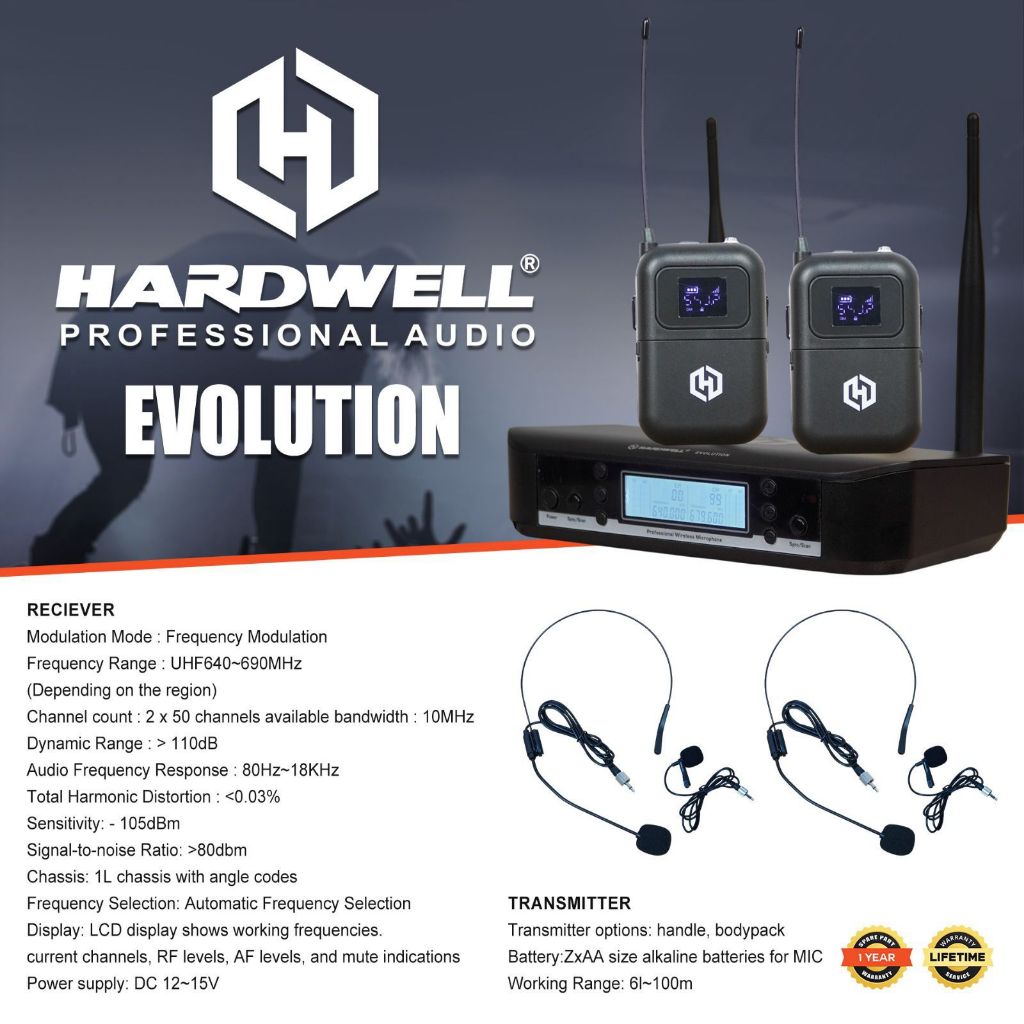 Mic Wireless Hardwell Evolution Headset Clip On Original Bergaransi 2 PCS