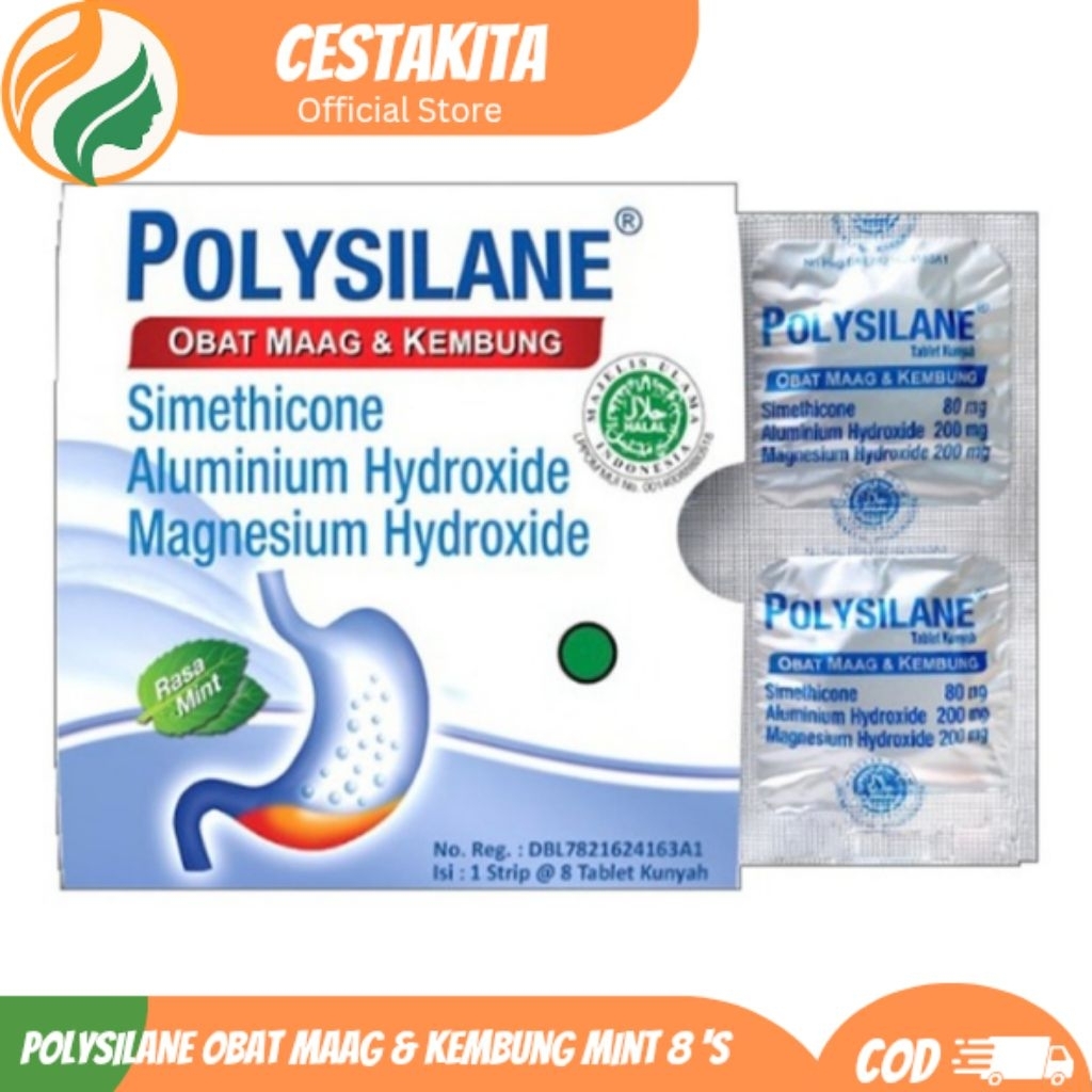 POLYSILANE Obat Maag & Kembung Mint 8 Tablet