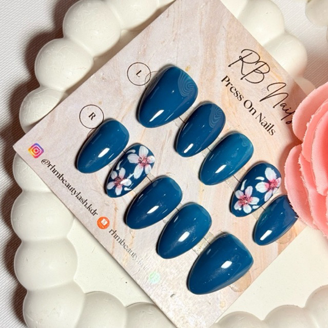 PRESS IN NAILS BASIC BUNGA ABSTRAK | PRESS ON NAILS ELEGAN | FREE LEM & TOOLKIT