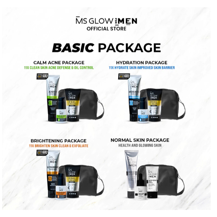 MS GLOW - Basic Package For Men - Acne - Hydration - Brightening - Normal