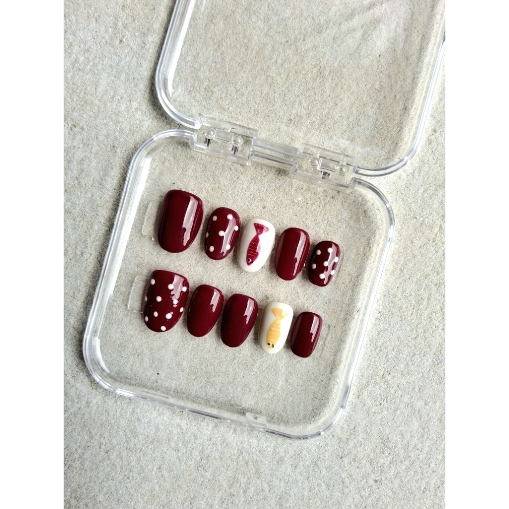 Redwine + Fish Press on Nails Handmade Custom