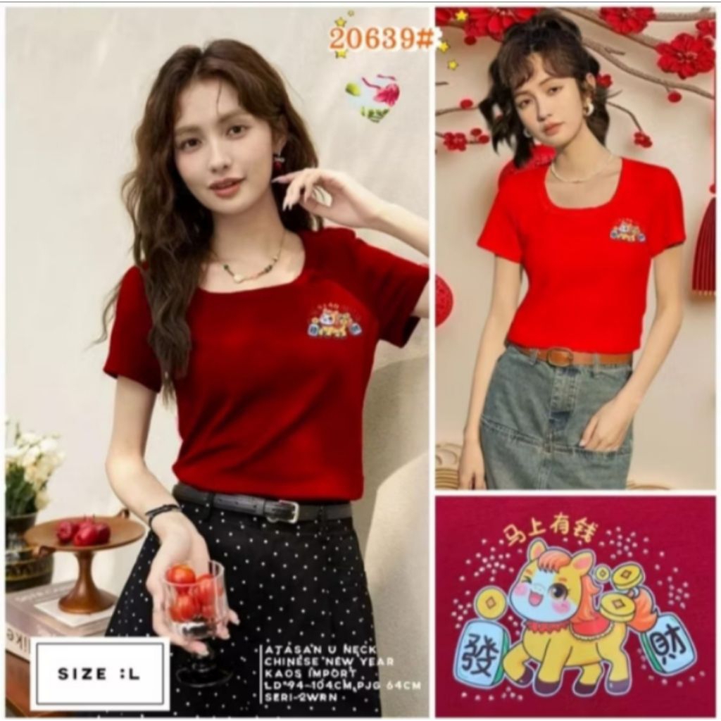 Kaos Basic kerah U Neck chinese New Years