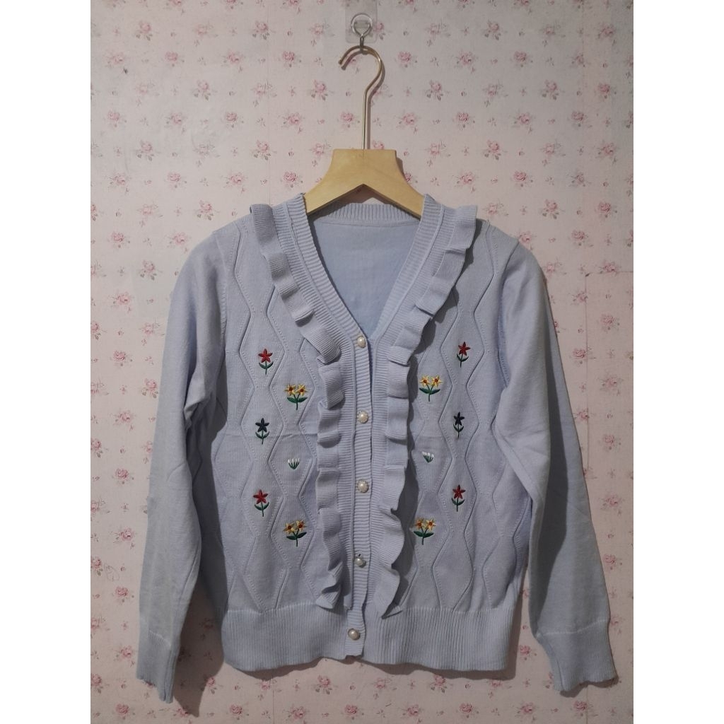 Cardigan Ruffle Bordir Bunga