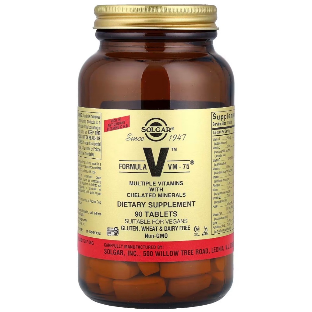 SOLGAR V FORMULA VM-75 MULTIPLE VITAMINS With CHELATED MINERALS 90 Tablets