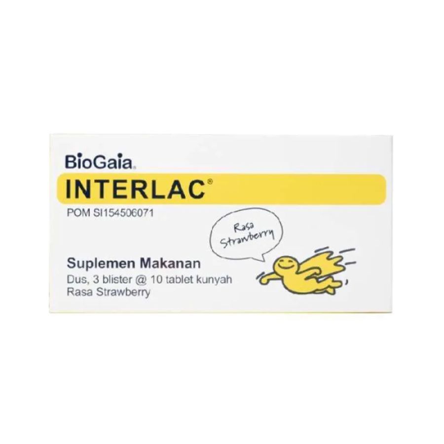 Interlac Probiotik Strawberry Tablet Kunyah Suplemen Strip 1box