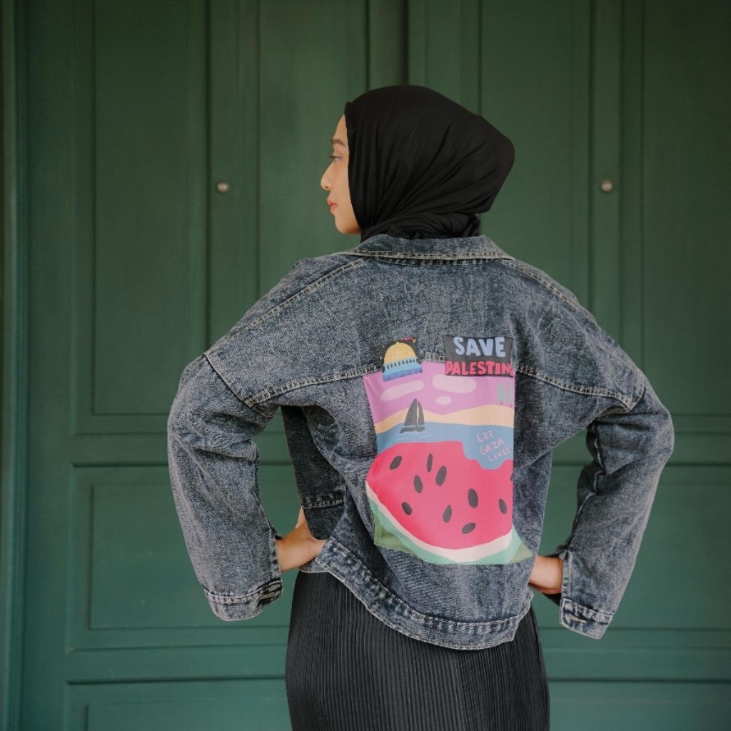 Save Palestine Black Sandwashed Jacket Chikigo