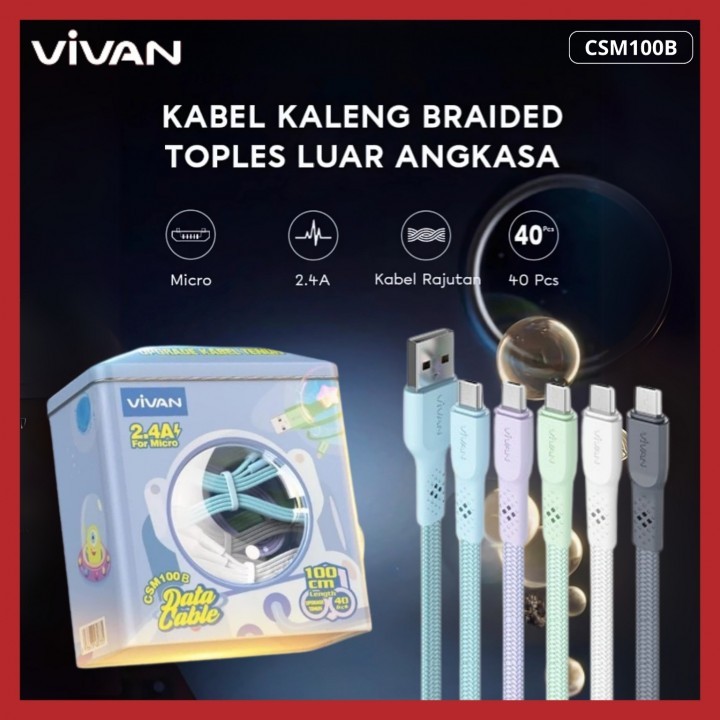 BOP VIVAN CSM100B Kabel Data Cable MICRO USB 2.4A 100cm (New CSM100B) ORIGINAL