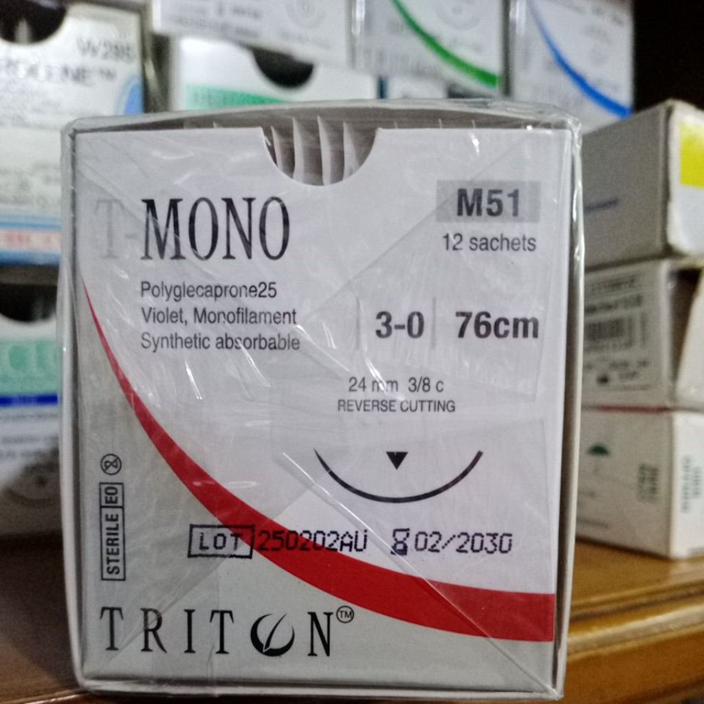 T MONO 3/0 reverse cutting M51 ( polyglecaprone25 absorbable) /pc