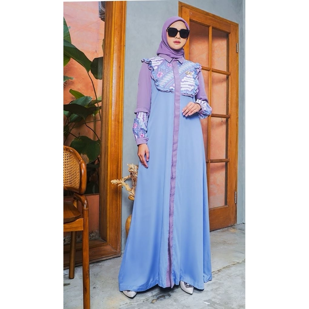 gamis ungu variasi batik