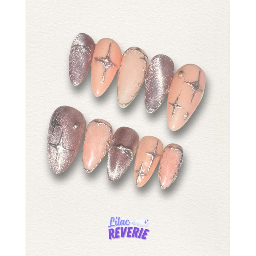 Press On Nails | Rosy Silver Sparkle