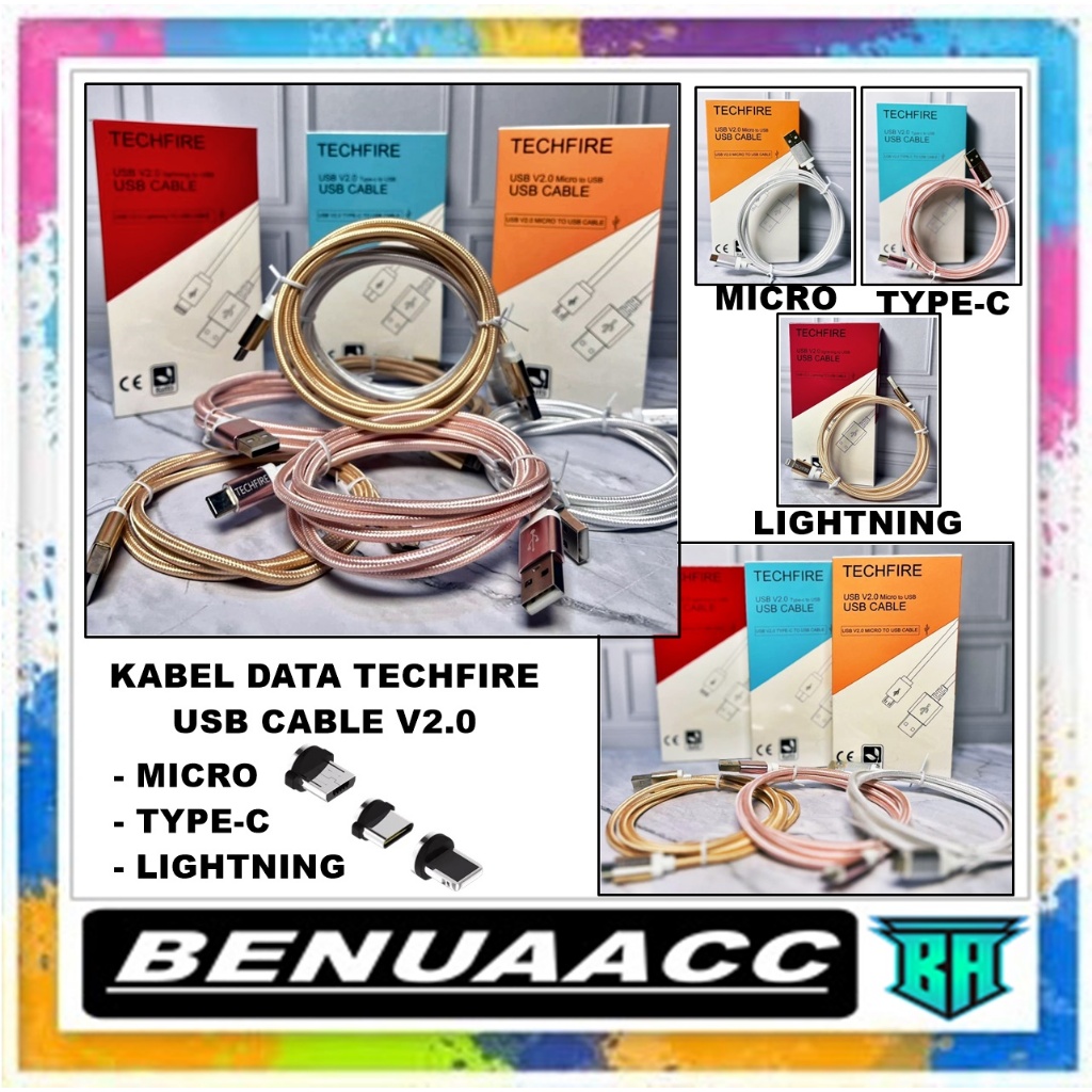 (ba) KD KABEL DATA TECHFIRE USB CABLE V2.0 [ MICRO, TYPE-C, LIGHTNING ] New