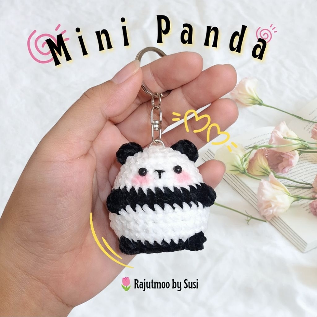 Mini panda keychain - Rajutmoo by Susi