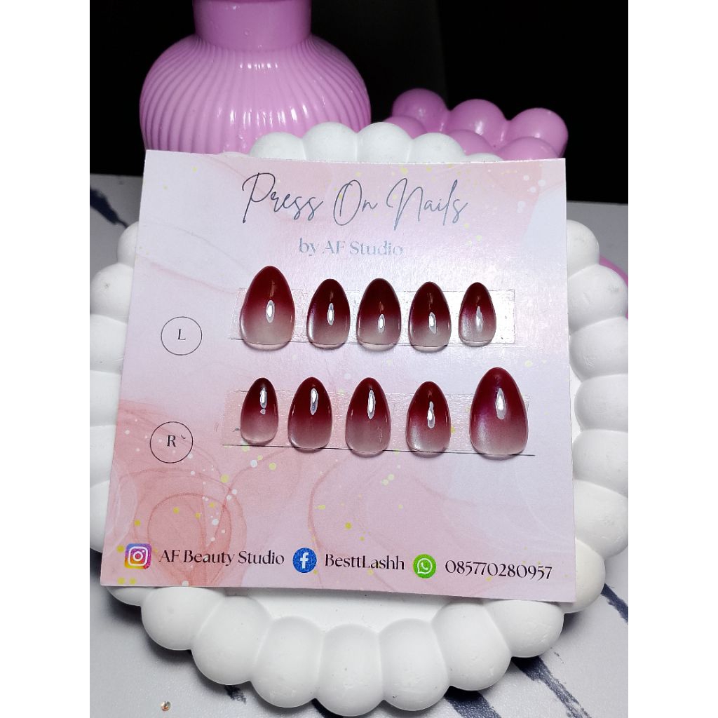 Press On Nails AF-Ombre maroon
