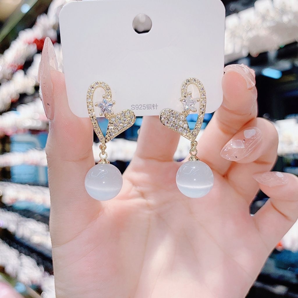 COD Anting Korean Style Anting Titanium Love Crystal