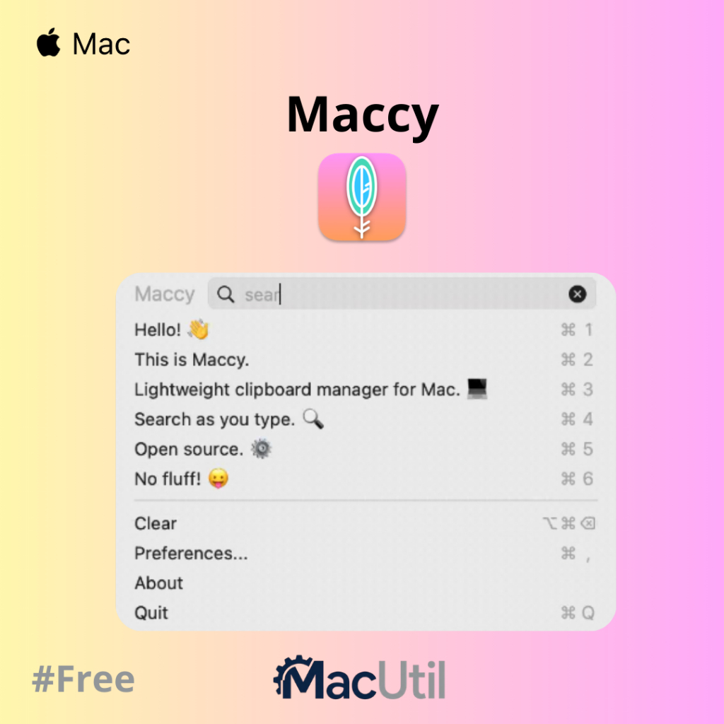 Maccy | Clipboard Manager Mac Full Version | Support Chip M1 - M5 & Intel | Lifetime Bebas Virus